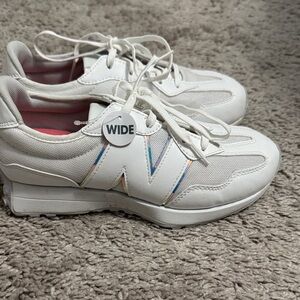 New Balance White Kids Sneakers with Rainbow Accents